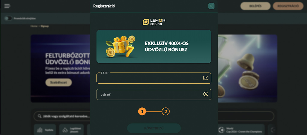 Így regisztrálj az Lemon Casino kaszinó felületére 5 lépésben