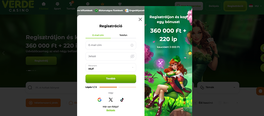 regisztrálj a Verde kaszinó felületére, online kaszinó