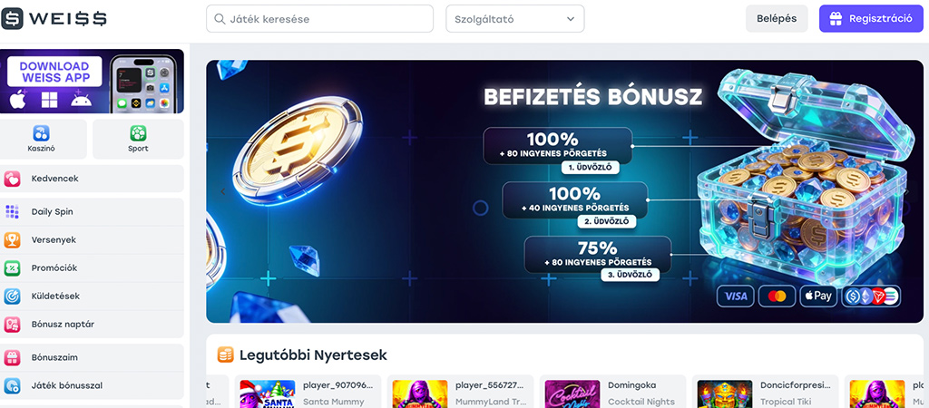 weiss casino, online kaszinó, főoldal