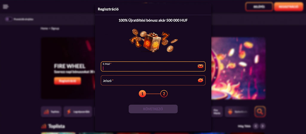 regisztráció, Fireball Casino, online kaszinó